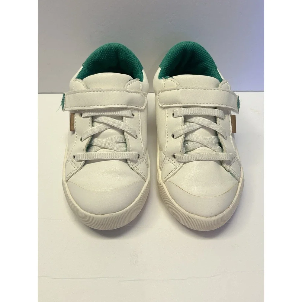 Dr Scholls Kids White Green Low Top Hook and Loop Sneakers Shoes